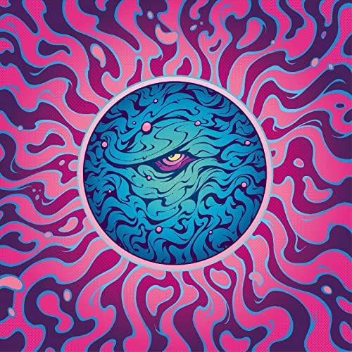 Psychedelic album cover featuring a blue, swirling eye within a pink, wavy design.