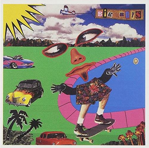 CD cover: Surreal collage with cars, sunglasses, and a figure skateboarding.