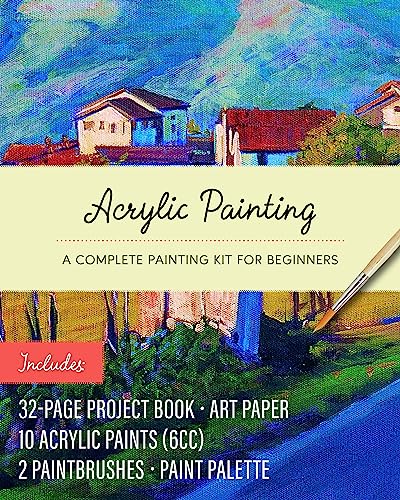 Acrylic Painting Kit : A Complete Painting Kit for Beginners – Includes: 32-page Project Book, Art Paper, 10 Acrylic Paints (6cc), 2 Paintbrushes, Paint Palette