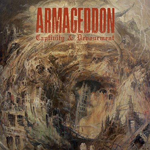 CD cover for Armageddon’s “Captivity & Devourment” with apocalyptic, chaotic imagery.