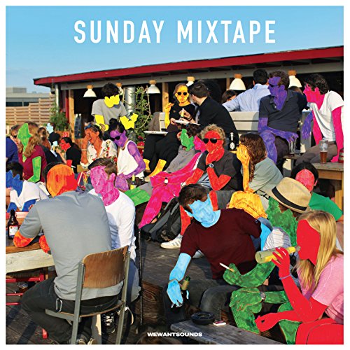 CD cover: Colorful, digitally altered group photo on a rooftop patio.