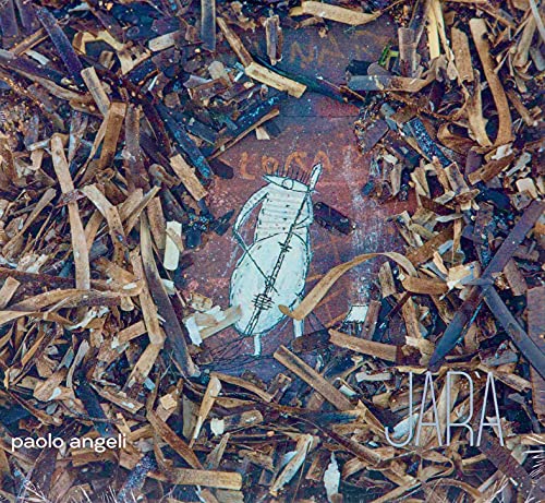 CD cover with a sketched figure surrounded by wood shavings.
