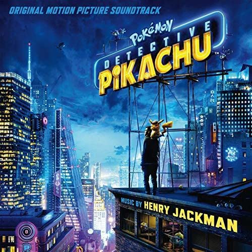 Pokémon Detective Pikachu soundtrack CD cover with Pikachu on a rooftop.