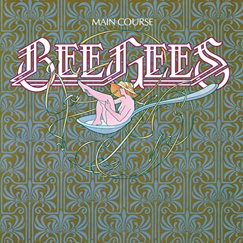 Bee Gees “Main Course” vinyl album cover with ornate floral design.