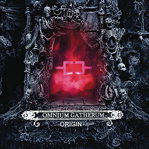 Dark album cover with a red glowing symbol framed by skeletal remains.