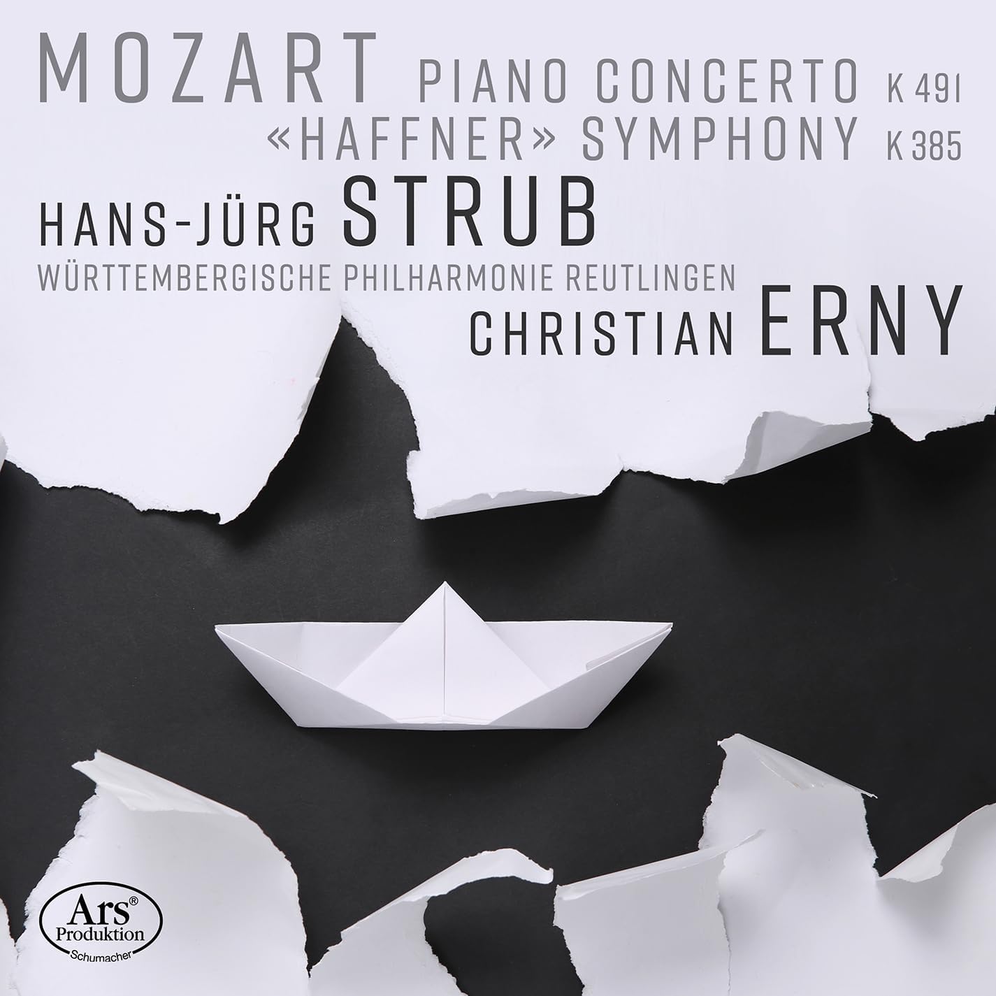 CD cover for Mozart’s Haffner Symphony with a paper boat image.
