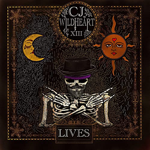 CD cover for CJ Wildheart's "Lives" featuring skull, sun, and moon imagery.