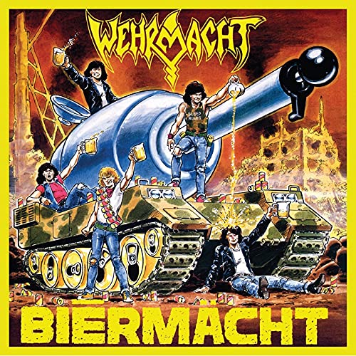 CD cover: cartoonish illustration of people with a tank pouring beer.