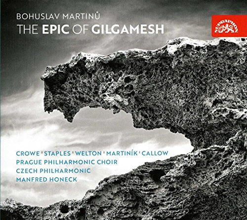 CD cover for Martinu’s “The Epic of Gilgamesh” with rocky landscape.