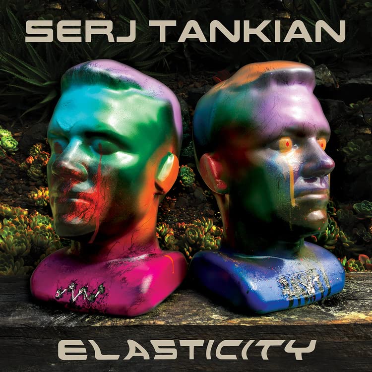 CD cover for Serj Tankian’s “Elasticity” featuring two colorful, fractured faces.