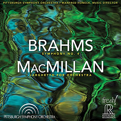 CD cover: abstract green and blue waves with "Brahms" and "MacMillan" text.