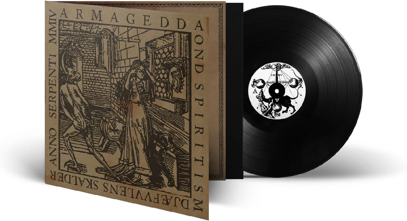 Vinyl record with illustrated cover depicting a figure and text.