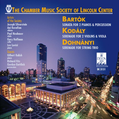 CD cover featuring Lincoln Center at night with composer names listed.