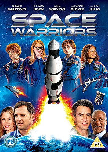 DVD cover for Space Warriors featuring actors, a space rocket, and Earth in space.