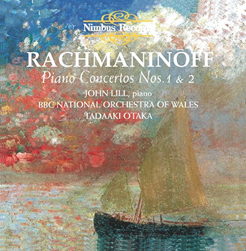 CD cover for Rachmaninoff piano concertos, featuring a sailboat painting.