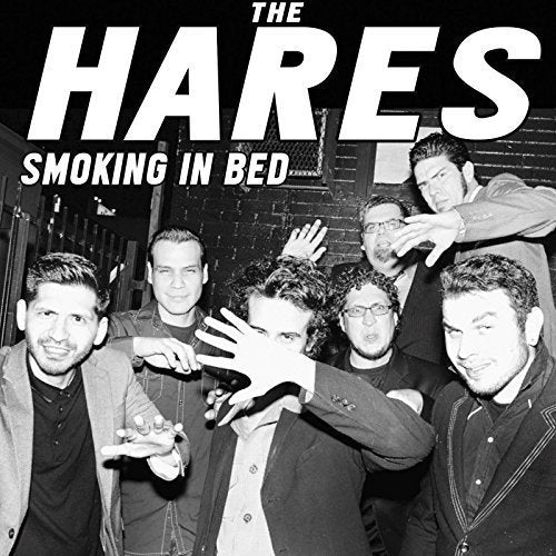 Black and white photo of six men, album cover for The Hares.