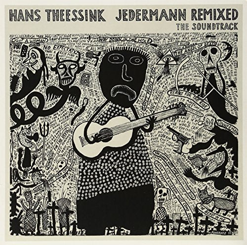Black and white album cover with illustrated figure playing a guitar.
