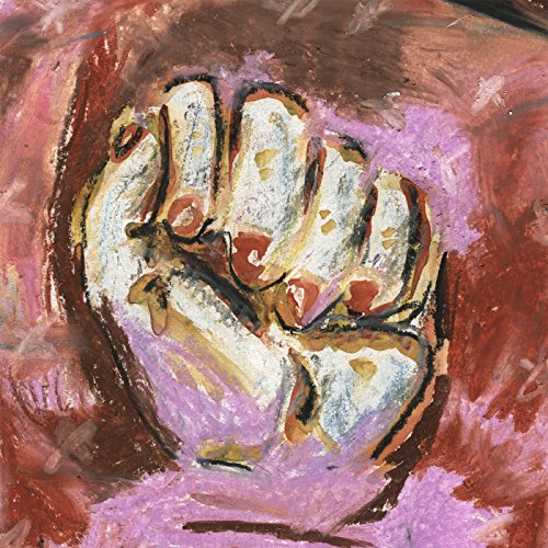 Abstract painting of a clenched fist in shades of pink, white, and brown.