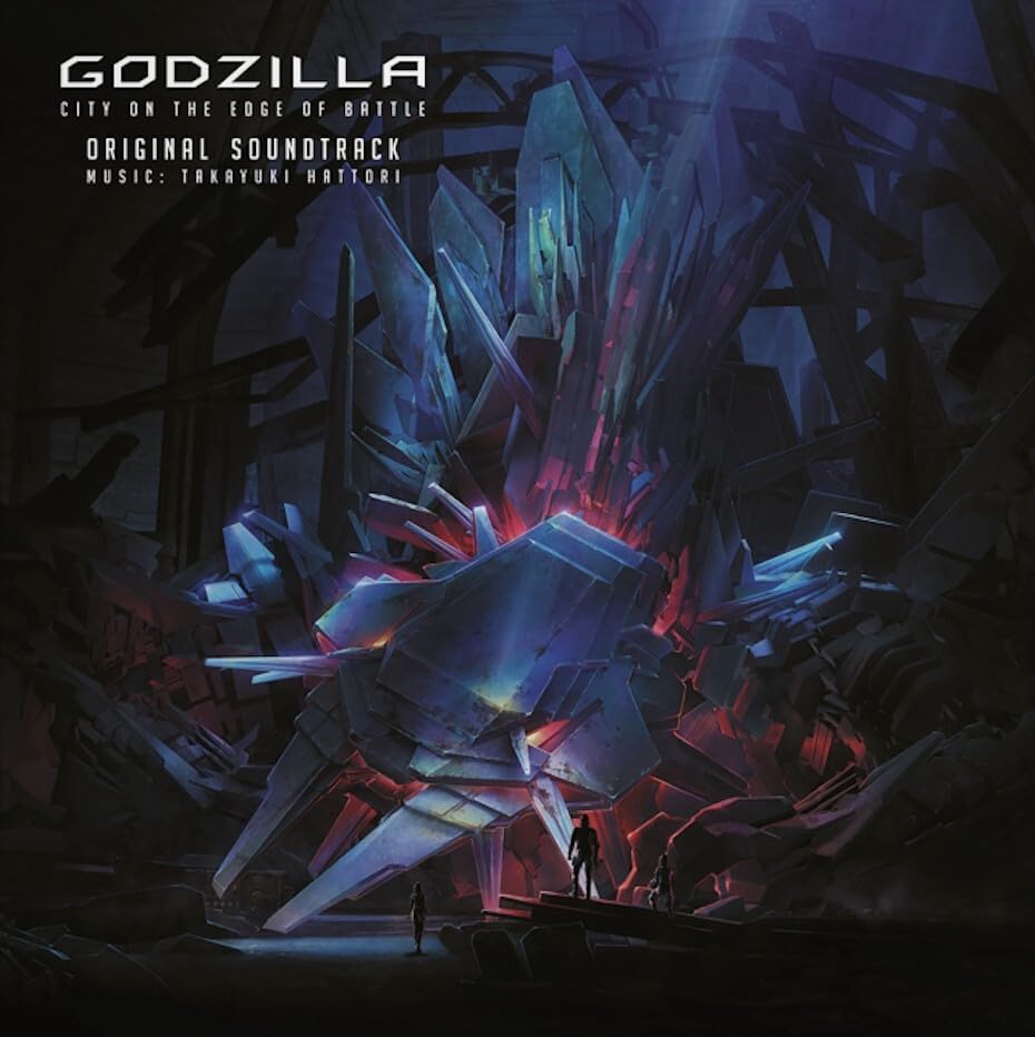 Godzilla soundtrack album cover featuring a shattered cityscape in blue tones.