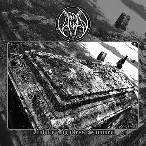 Black and white album cover with a stone tomb and ornate logo.