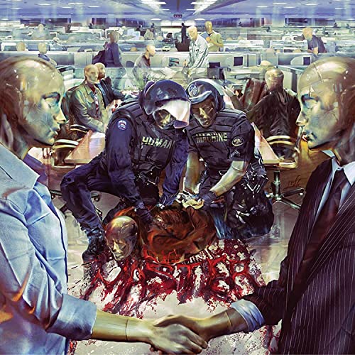 Album cover depicting figures in a chaotic, futuristic office scene.