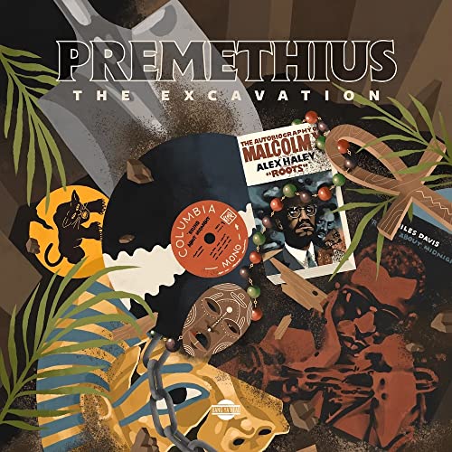 Album cover for "Premethius - Excavation" with collage imagery.