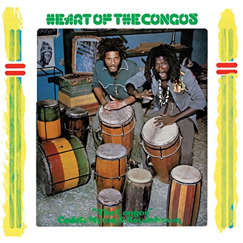 Album cover: three men with drums, vibrant colors, reggae aesthetic.