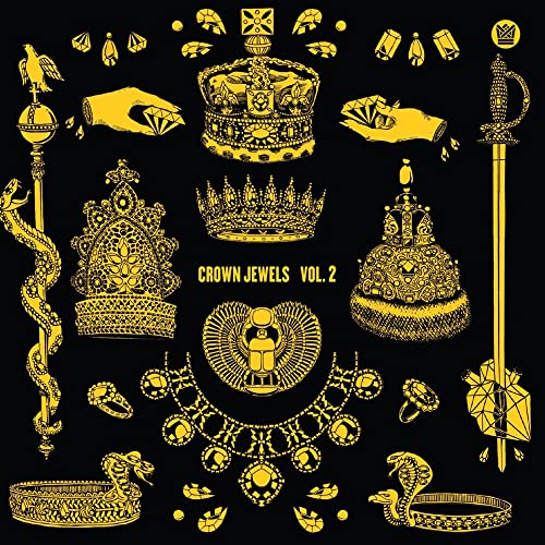 Golden illustration of crowns, jewels, and royal symbols for "Crown Jewels Vol. 2".