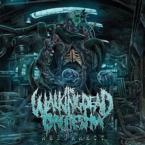 CD cover: zombie with mechanical parts in a surgical room.