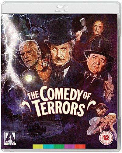 The Comedy of Terrors" Blu-ray cover featuring four men in a gothic scene.