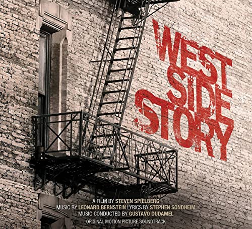 West Side Story" CD cover with a fire escape against a brick wall.