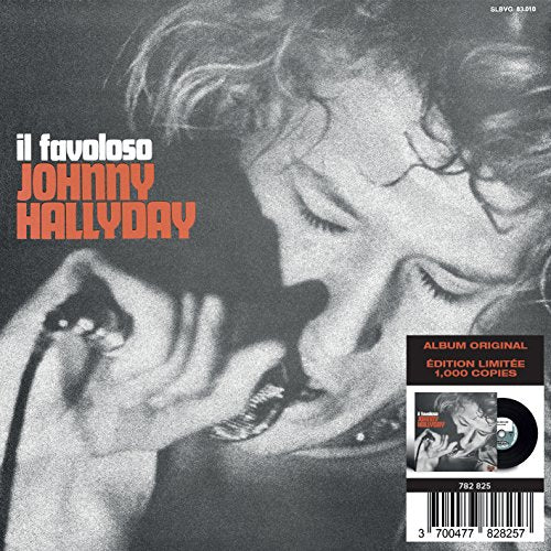 Black and white portrait of Johnny Hallyday, album cover with barcode.