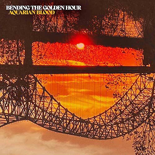 Album cover: bridge silhouette against a fiery orange and red sunset.