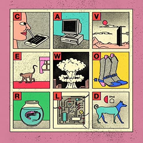 Album cover for Viagra Boys’ “Cave World” featuring nine illustrated panels.