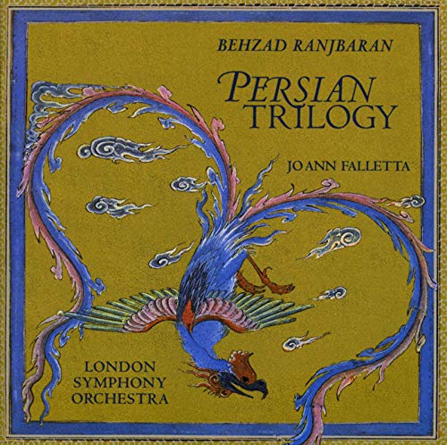 CD cover: golden background, ornate blue phoenix, text “Persian Trilogy”.