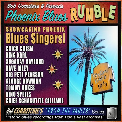 CD cover for "Phoenix Blues Rumble" featuring a palm tree and singers’ names.
