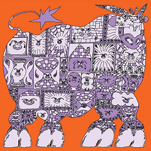 CD cover for Leatherette’s “Fiesta” featuring a purple patterned bull on orange.