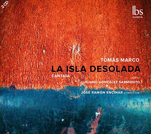 CD cover for Tomás Marco’s “La Isla Desolada” with abstract red texture.