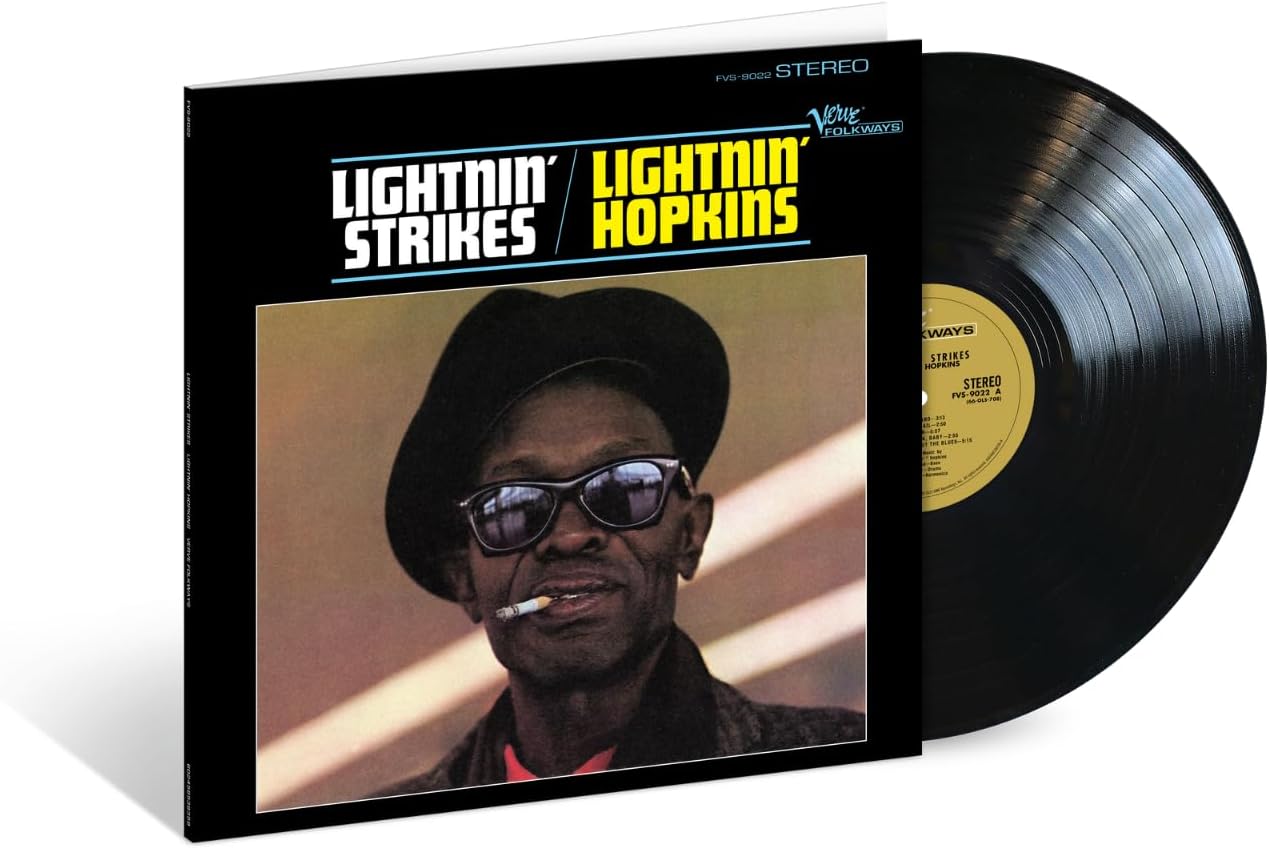 Vinyl record and cover for Lightnin' Hopkins' album Lightnin' Strikes.