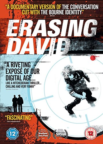 DVD cover for “Erasing David” featuring a man running from a target.