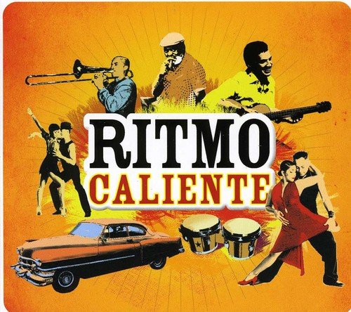 CD cover for "Ritmo Caliente" featuring musicians and a vintage car.