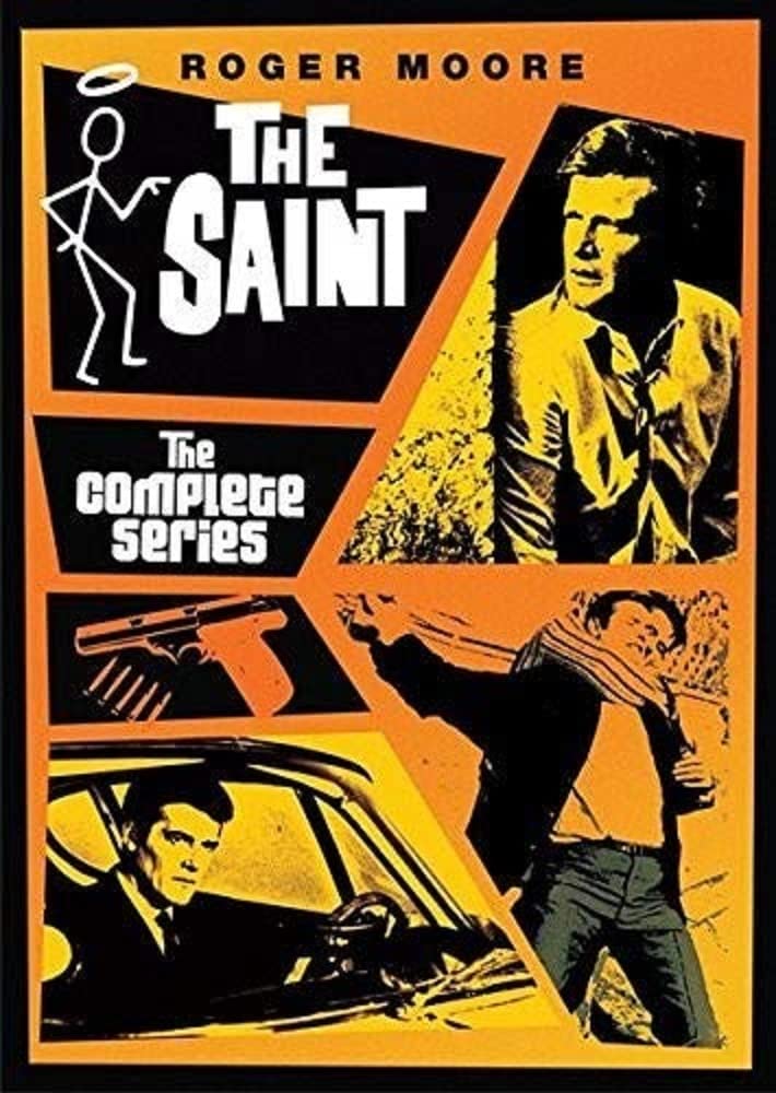 DVD cover for "The Saint" featuring Roger Moore and action scenes.