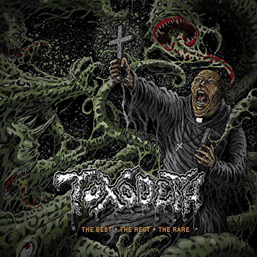Dark album cover depicting a screaming priest surrounded by monstrous vines and mouths.