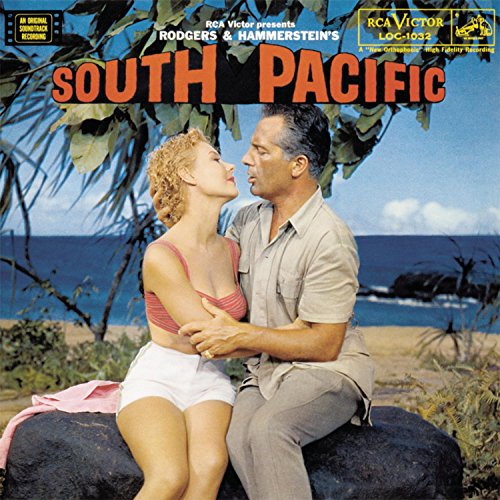 CD cover for “South Pacific” soundtrack featuring a couple by palm trees.