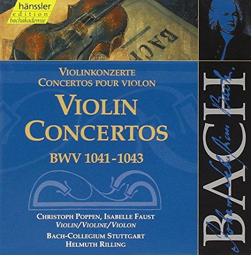CD cover for Bach’s Violin Concertos, featuring a violin and portrait.