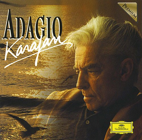 CD cover showing Herbert von Karajan overlaid on a sunset ocean scene with birds.