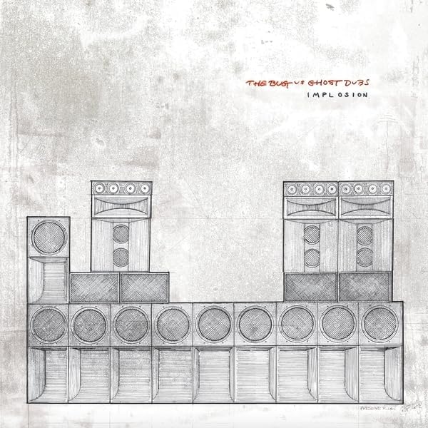 Sketch of stacked speakers with album title "The Bug Vs Ghost Dubs - Implosion".