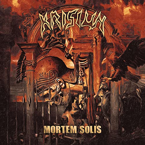 Krisiun album cover: crumbling architecture, winged figures, and dark, fiery tones.
