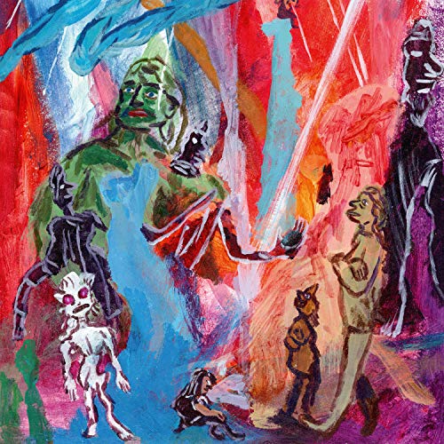 Painted album cover with distorted figures in red, blue, and green.
