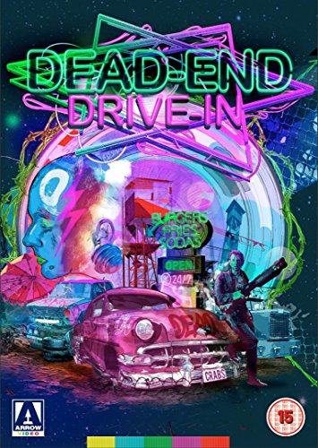 Dead-End Drive In" DVD cover: neon sign, cars, and figures in a surreal scene.
